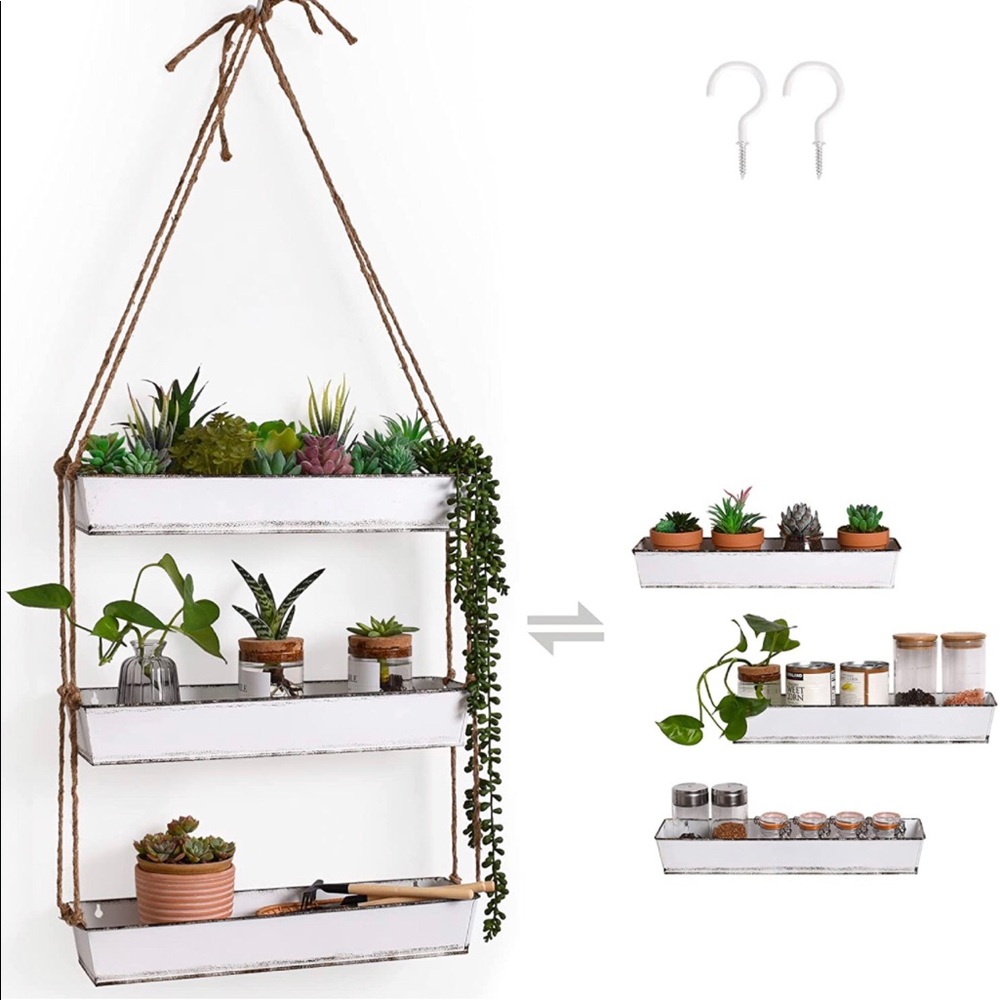 JS HOME Galvanized Hanging Shelves, Farmhouse Metal Wall Baskets
